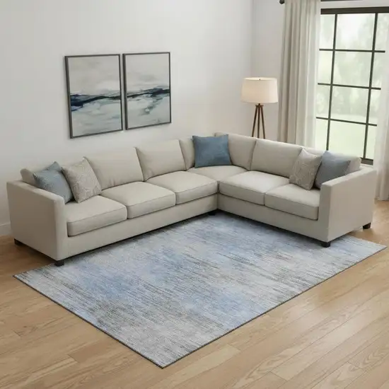 Blue And Gray Abstract Washable Area Rug With UV Protection Photo 1