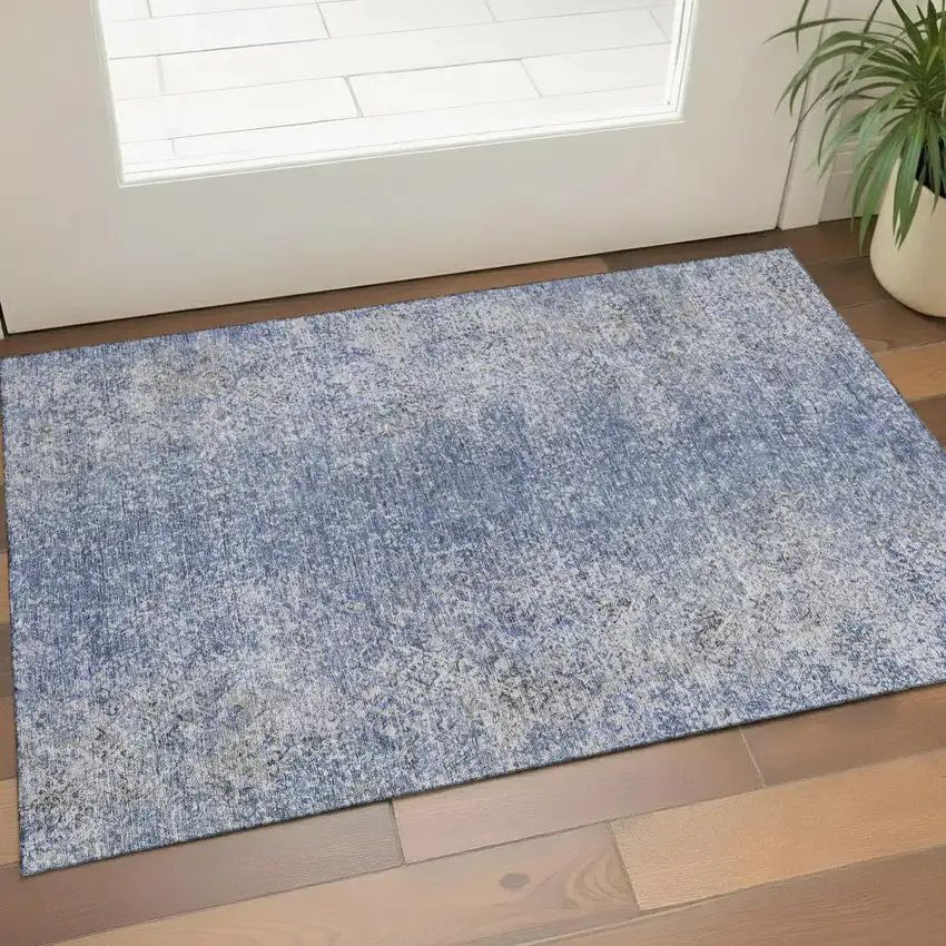 Blue And Gray Abstract Washable Area Rug With UV Protection Photo 1