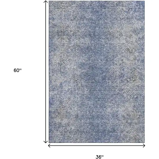 Blue And Gray Abstract Washable Area Rug With UV Protection Photo 3
