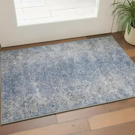 Blue And Gray Abstract Washable Area Rug With UV Protection Photo 2
