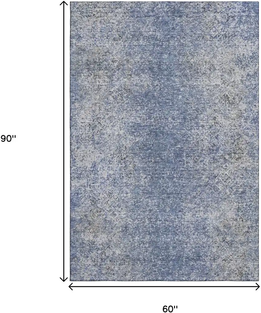 Blue And Gray Abstract Washable Area Rug With UV Protection Photo 3
