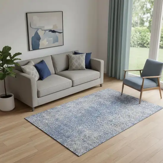 Blue And Gray Abstract Washable Area Rug With UV Protection Photo 1