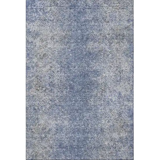 Blue And Gray Abstract Washable Area Rug With UV Protection Photo 3
