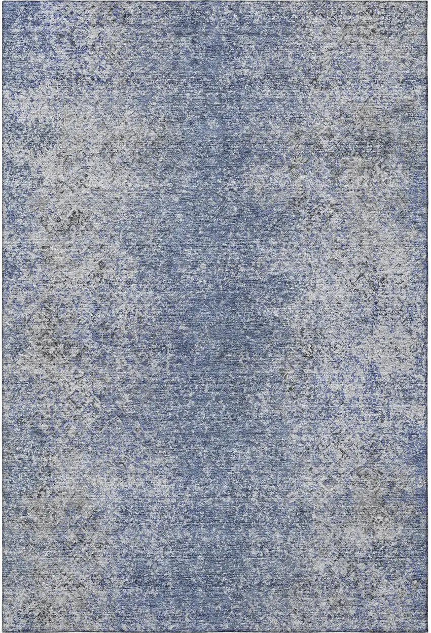 Blue And Gray Abstract Washable Area Rug With UV Protection Photo 3