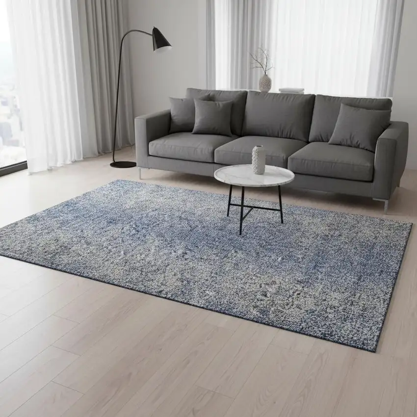 Blue And Gray Abstract Washable Area Rug With UV Protection Photo 2