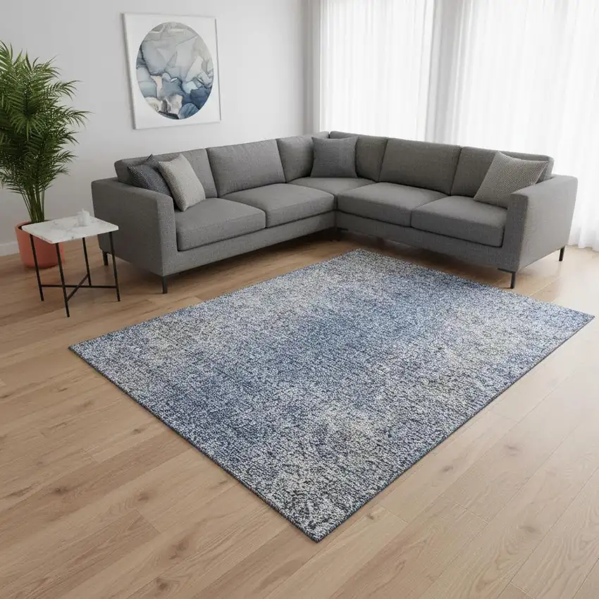 Blue And Gray Abstract Washable Area Rug With UV Protection Photo 2