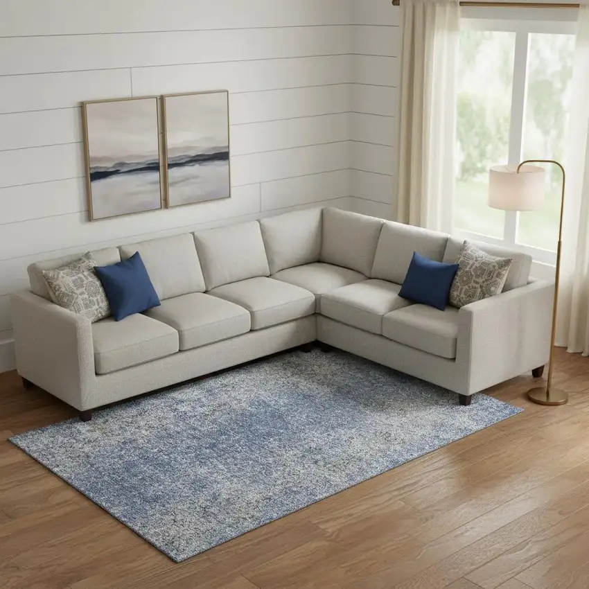 Blue And Gray Abstract Washable Area Rug With UV Protection Photo 1