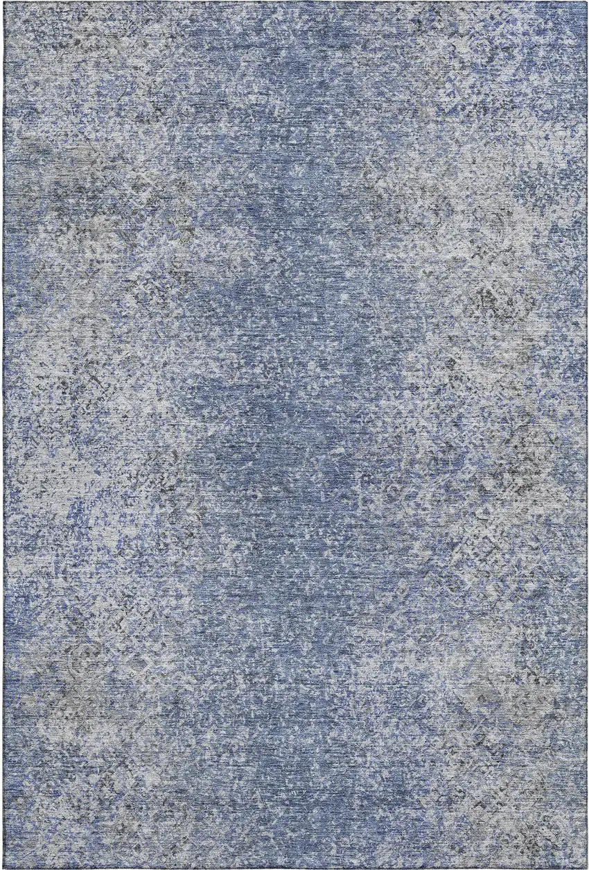 Blue And Gray Abstract Washable Area Rug With UV Protection Photo 1