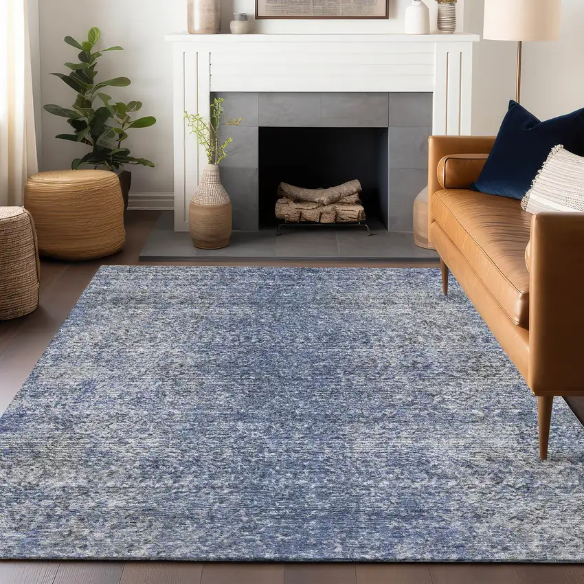 Blue And Gray Abstract Washable Area Rug With UV Protection Photo 6