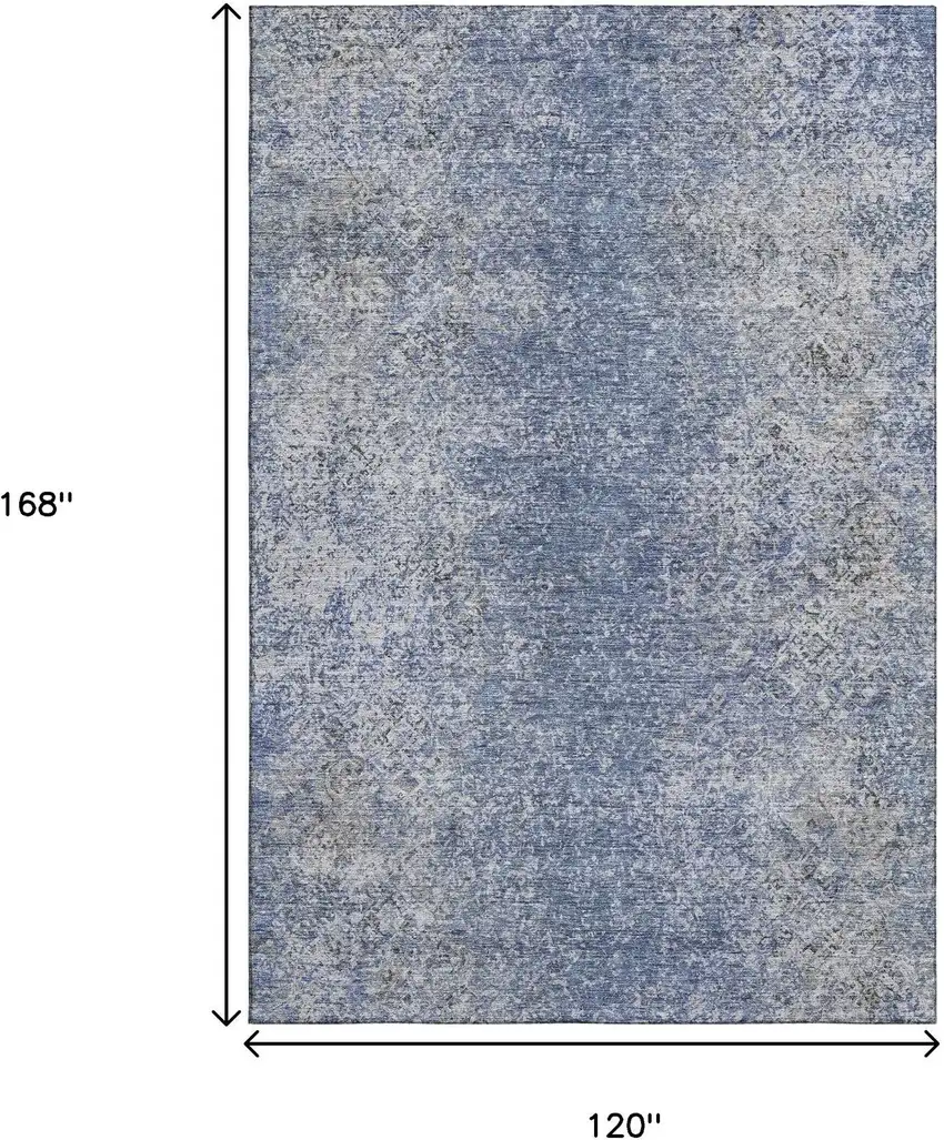 Blue And Gray Abstract Washable Area Rug With UV Protection Photo 3