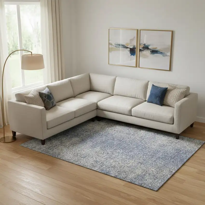 Blue And Gray Abstract Washable Area Rug With UV Protection Photo 1