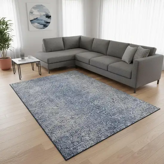 Blue And Gray Abstract Washable Area Rug With UV Protection Photo 2