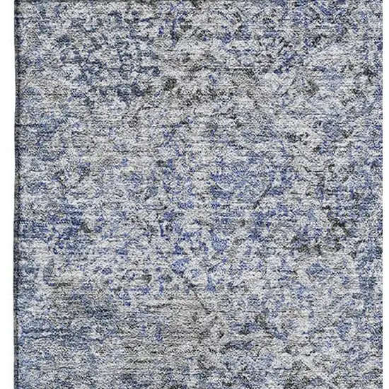Blue And Gray Abstract Washable Area Rug With UV Protection Photo 3