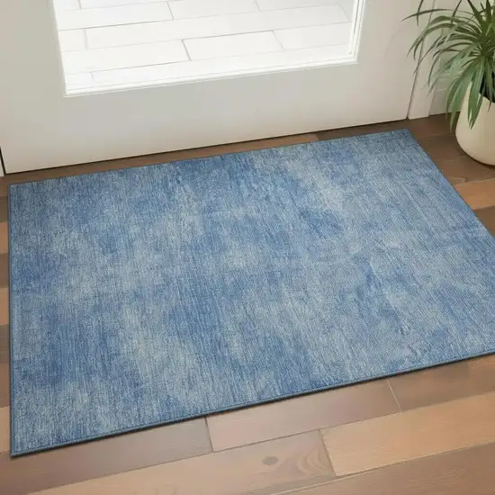 Blue And Gray Abstract Washable Area Rug With UV Protection Photo 2