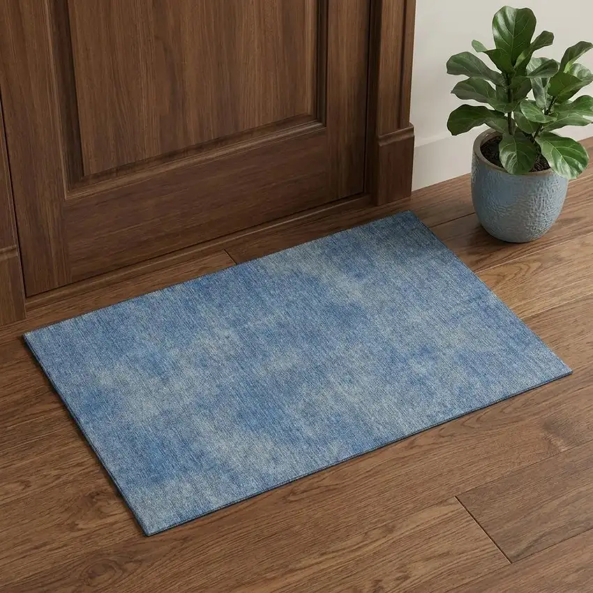 Blue And Gray Abstract Washable Area Rug With UV Protection Photo 1