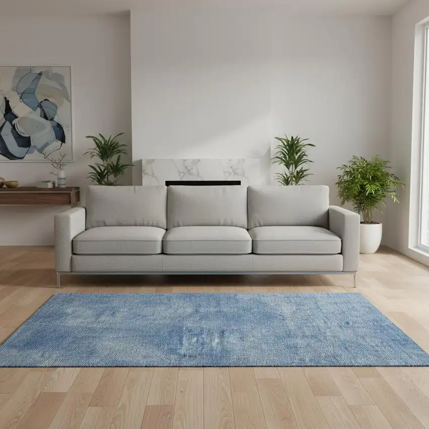 Blue And Gray Abstract Washable Area Rug With UV Protection Photo 2