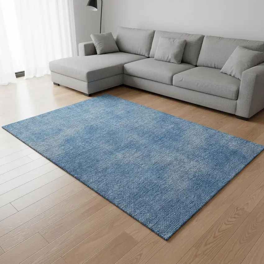 Blue And Gray Abstract Washable Area Rug With UV Protection Photo 2