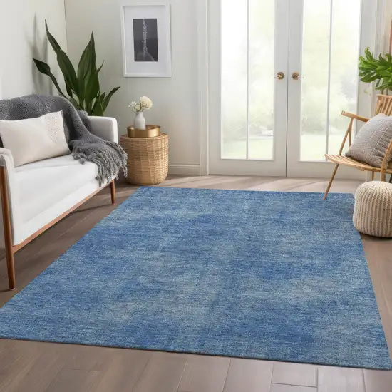 Blue And Gray Abstract Washable Area Rug With UV Protection Photo 5