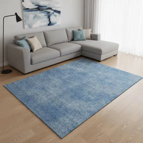 Blue And Gray Abstract Washable Area Rug With UV Protection Photo 2