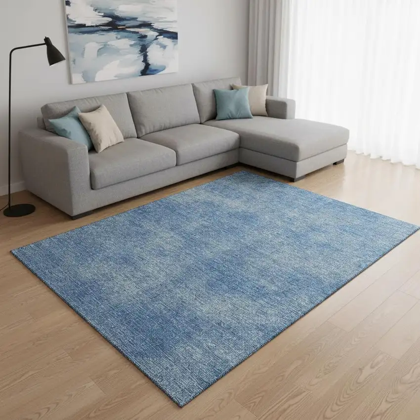Blue And Gray Abstract Washable Area Rug With UV Protection Photo 2