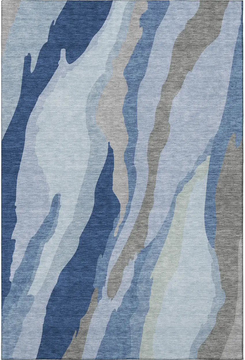 Blue And Gray Abstract Washable Area Rug With UV Protection Photo 3