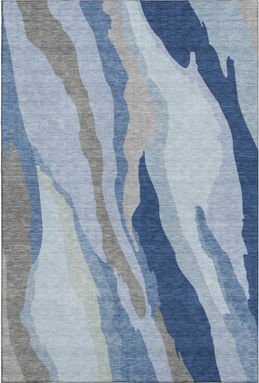 Blue And Gray Abstract Washable Area Rug With UV Protection Photo 1