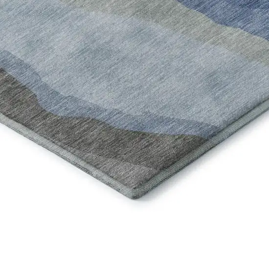 Blue And Gray Abstract Washable Area Rug With UV Protection Photo 7