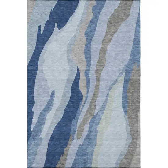 Blue And Gray Abstract Washable Area Rug With UV Protection Photo 3