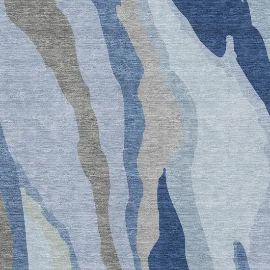 Blue And Gray Abstract Washable Area Rug With UV Protection Photo 2