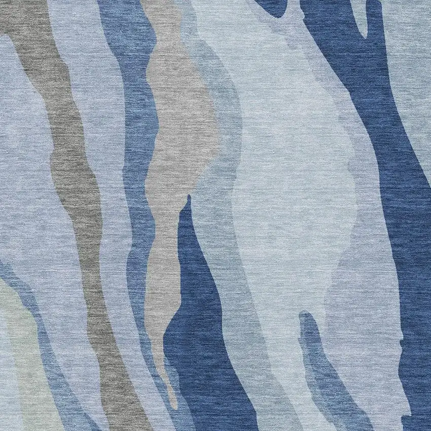Blue And Gray Abstract Washable Area Rug With UV Protection Photo 2