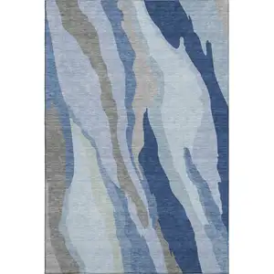 Photo of Blue And Gray Abstract Washable Area Rug With UV Protection