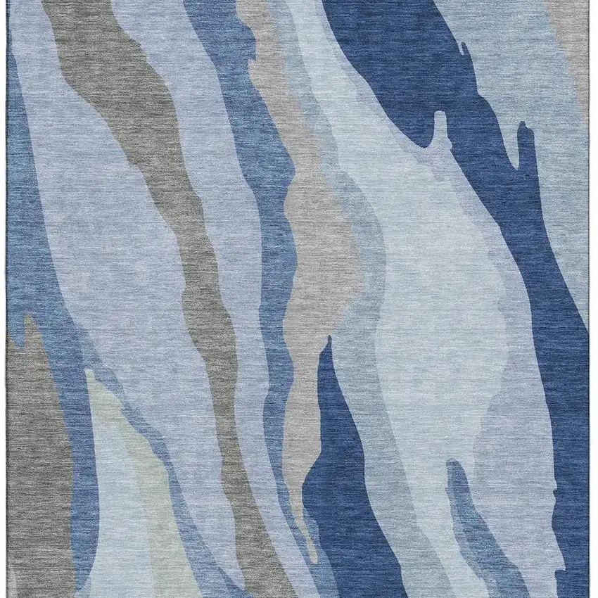 Blue And Gray Abstract Washable Area Rug With UV Protection Photo 3