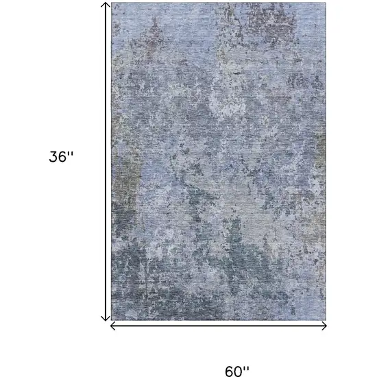 Blue And Gray Abstract Washable Area Rug With UV Protection Photo 3