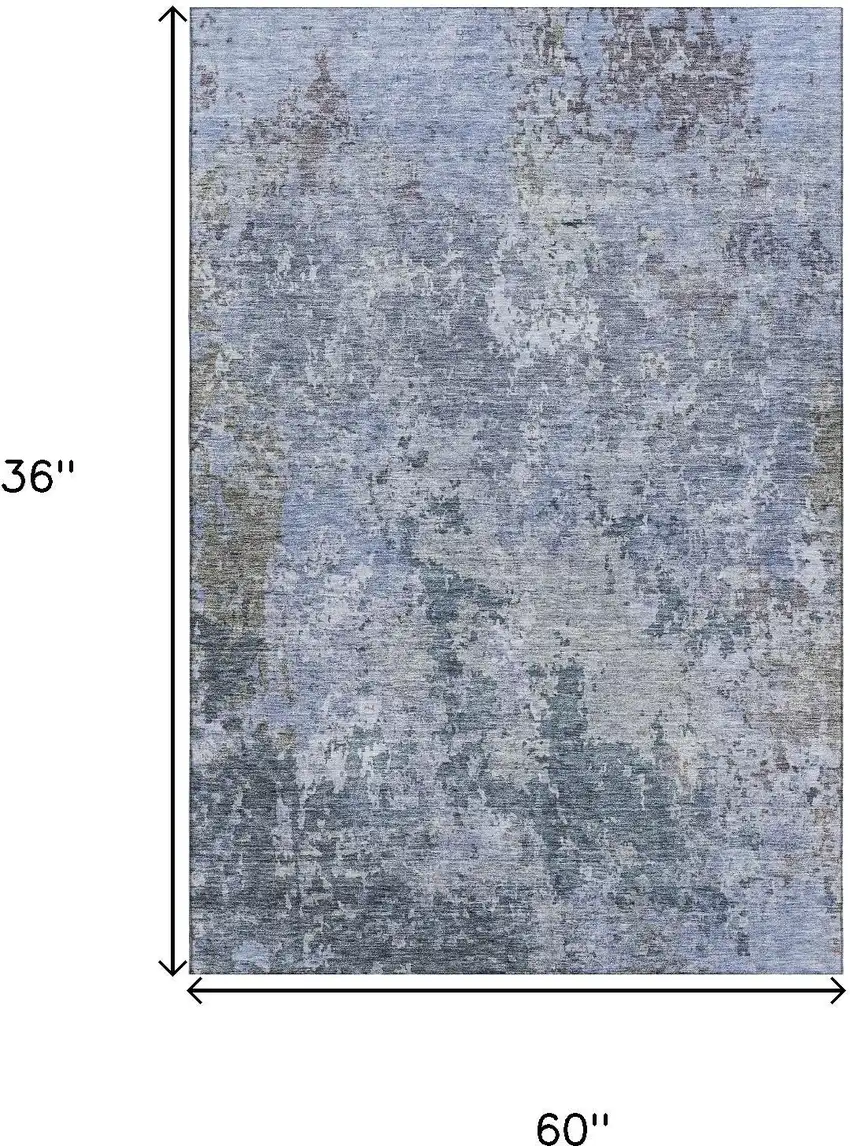 Blue And Gray Abstract Washable Area Rug With UV Protection Photo 3