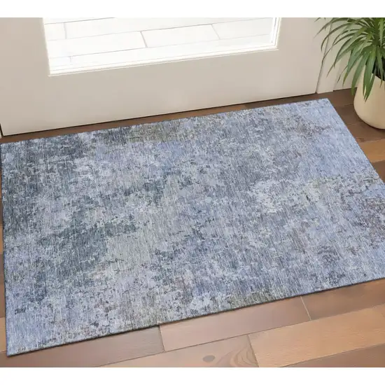 Blue And Gray Abstract Washable Area Rug With UV Protection Photo 1