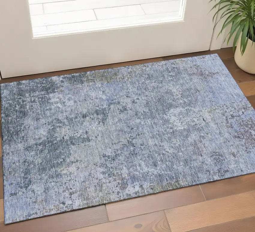 Blue And Gray Abstract Washable Area Rug With UV Protection Photo 1