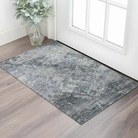 Blue And Gray Abstract Washable Area Rug With UV Protection Photo 2