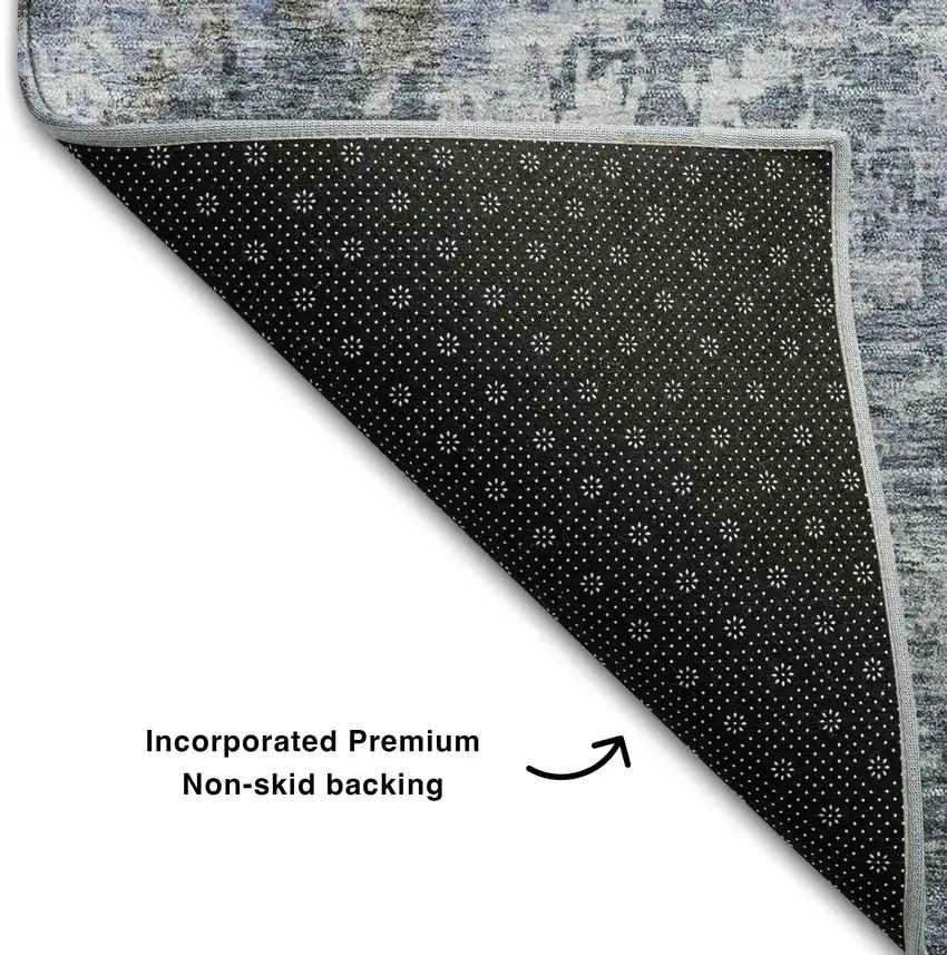 Blue And Gray Abstract Washable Area Rug With UV Protection Photo 7