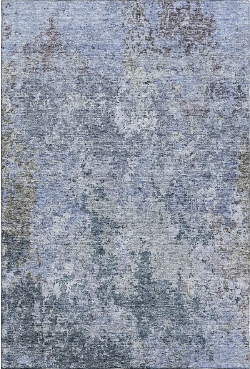 Blue And Gray Abstract Washable Area Rug With UV Protection Photo 6