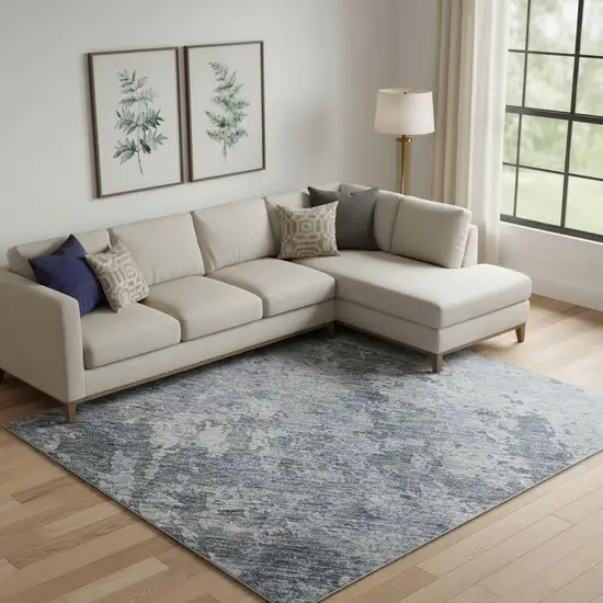 Blue And Gray Abstract Washable Area Rug With UV Protection Photo 2