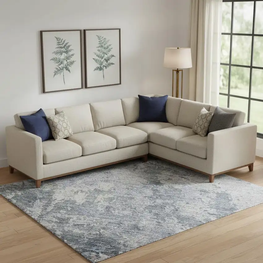 Blue And Gray Abstract Washable Area Rug With UV Protection Photo 2