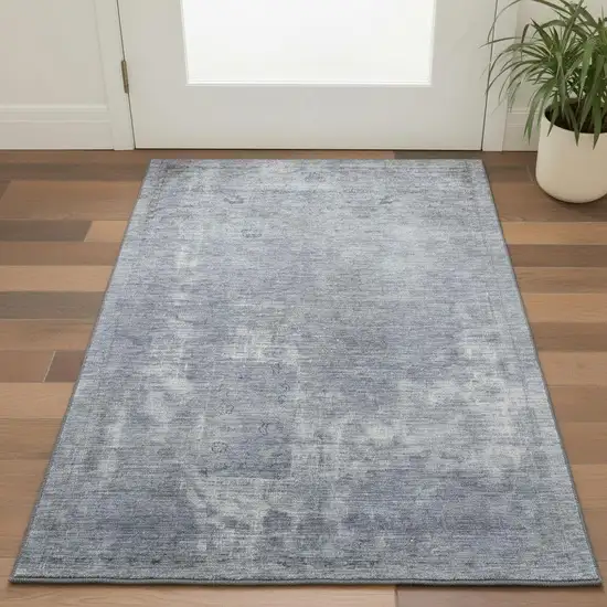 Blue And Gray Abstract Washable Area Rug With UV Protection Photo 2