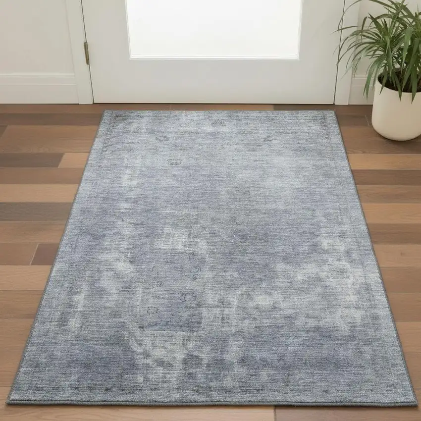 Blue And Gray Abstract Washable Area Rug With UV Protection Photo 2