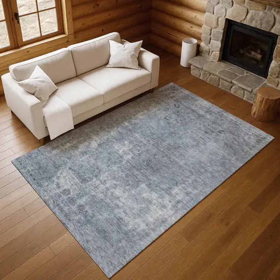 Blue And Gray Abstract Washable Area Rug With UV Protection Photo 5
