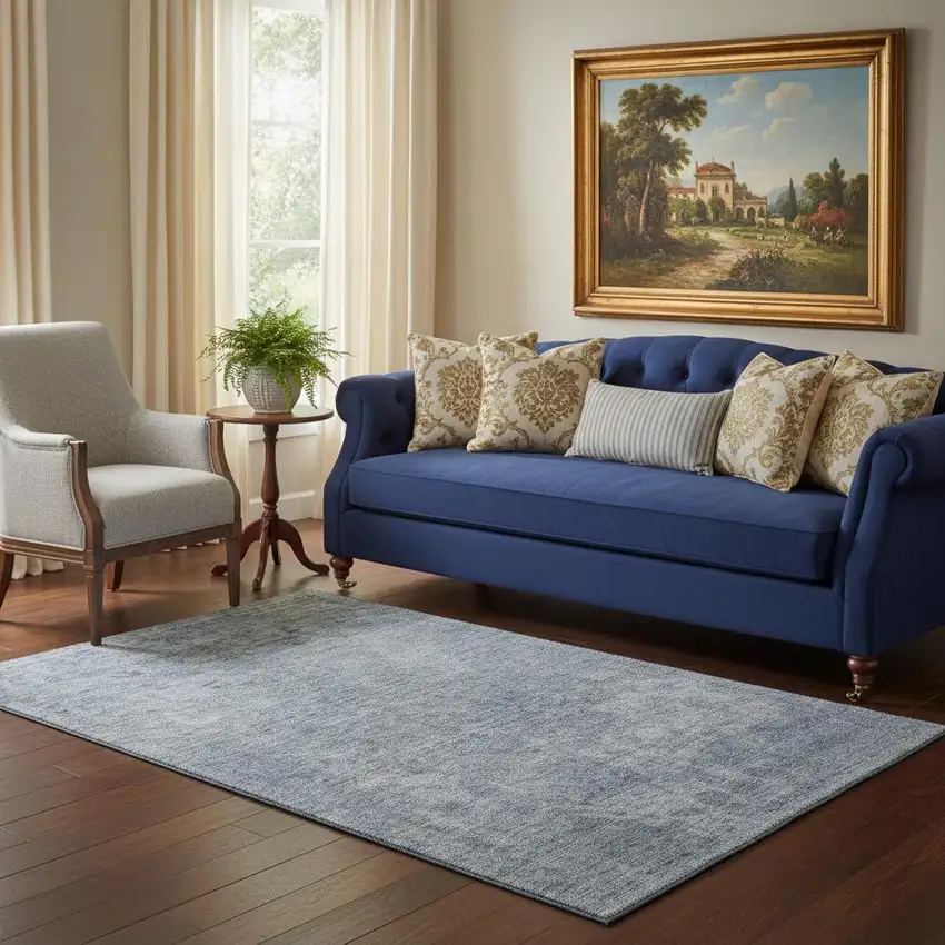 Blue And Gray Abstract Washable Area Rug With UV Protection Photo 2