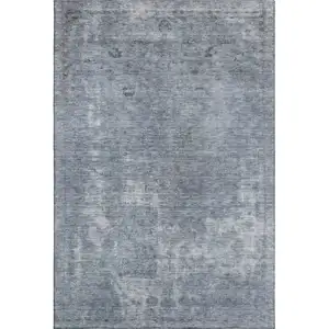 Photo of Blue And Gray Abstract Washable Area Rug With UV Protection