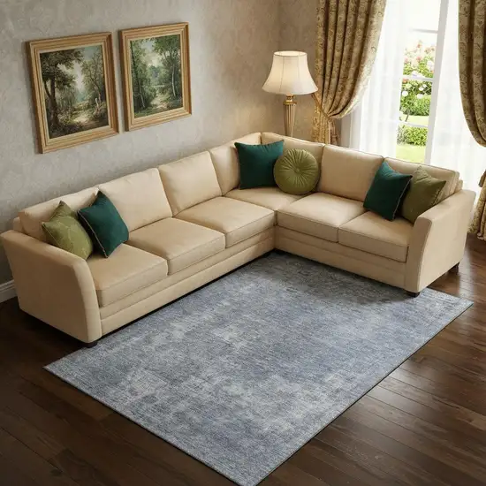 Blue And Gray Abstract Washable Area Rug With UV Protection Photo 2