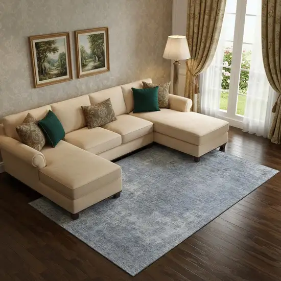 Blue And Gray Abstract Washable Area Rug With UV Protection Photo 2