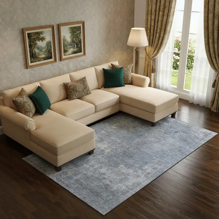 Blue And Gray Abstract Washable Area Rug With UV Protection Photo 2