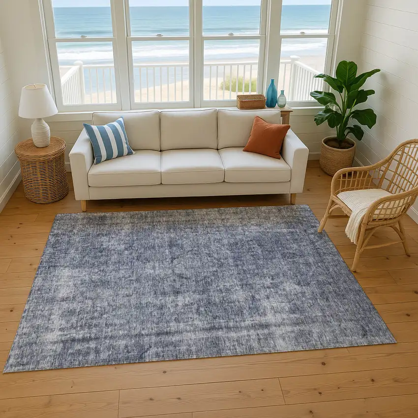 Blue And Gray Abstract Washable Area Rug With UV Protection Photo 4